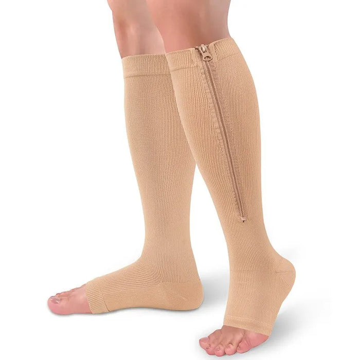 Zipped Open Toe Compression Socks