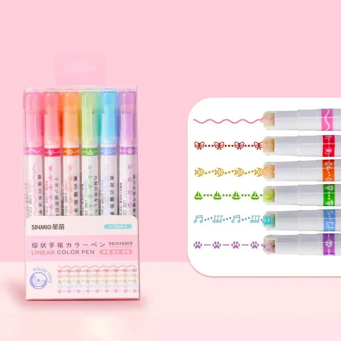 6pcs Curve Liner Marker Pens