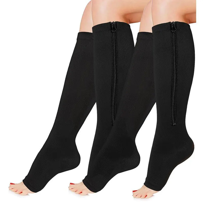 Zipped Open Toe Compression Socks