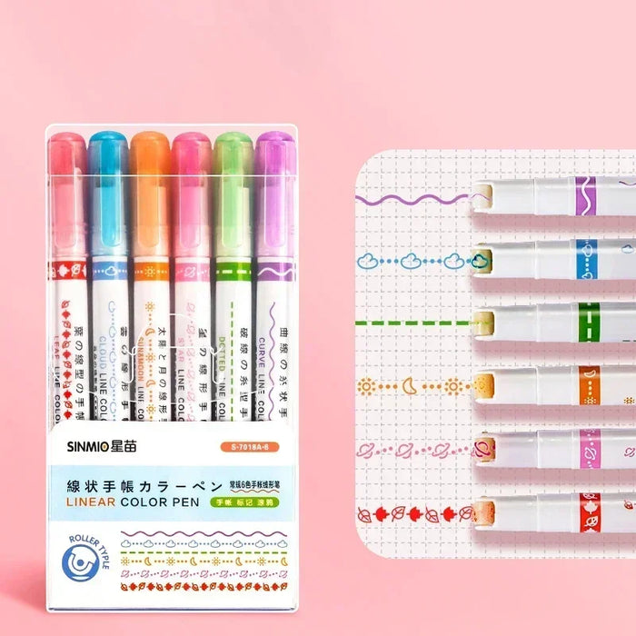 6pcs Curve Liner Marker Pens