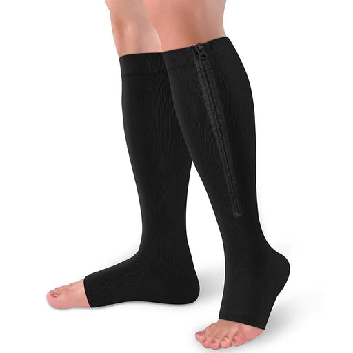 Zipped Open Toe Compression Socks